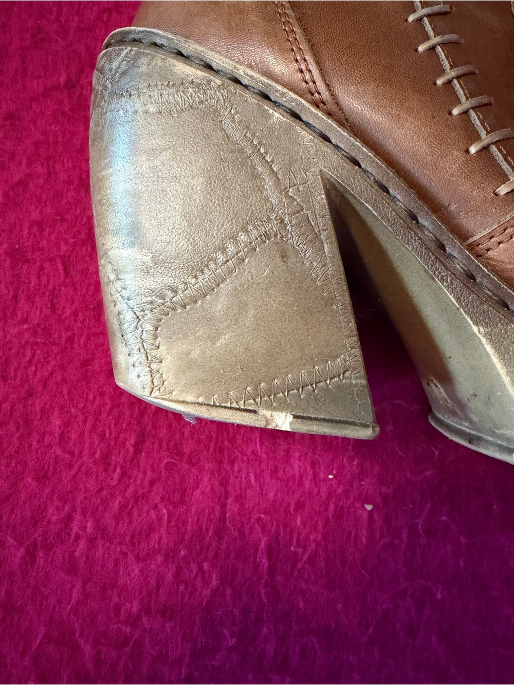 Vintage Leather Platform Boots in Cognac Brown - Picture 3 of 10